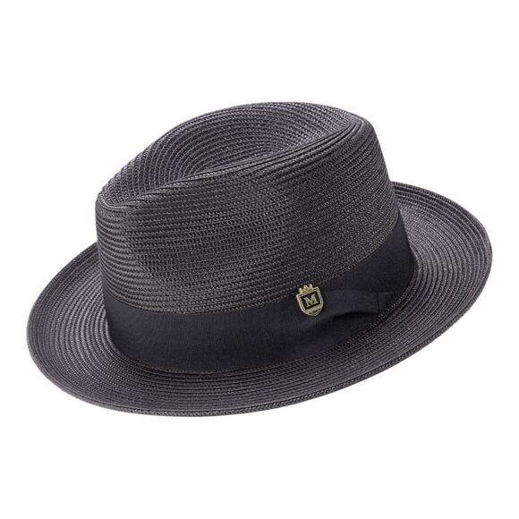 MONTIQUE MENS BLACK WIDE BRIM PINCH FEDORA HAT W/ MATCHING GROSGRAIN RIBBON H42 - Picture 2 of 2